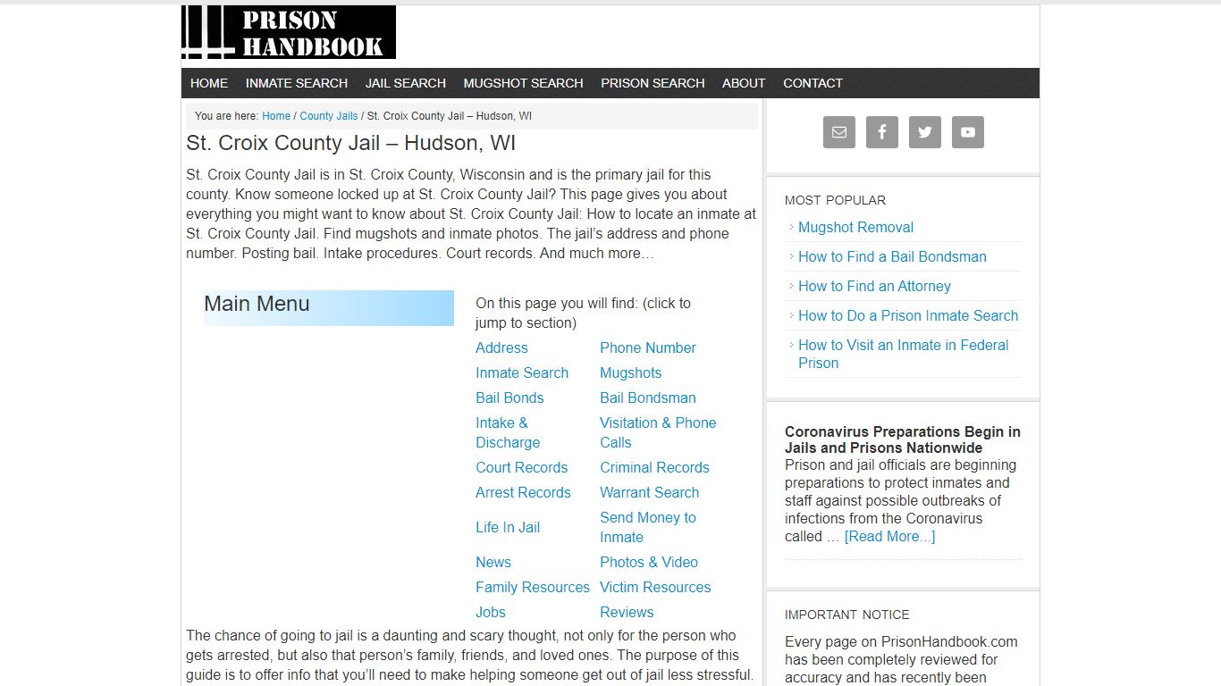 St. Croix County Jail – Hudson, WI - Prison Handbook