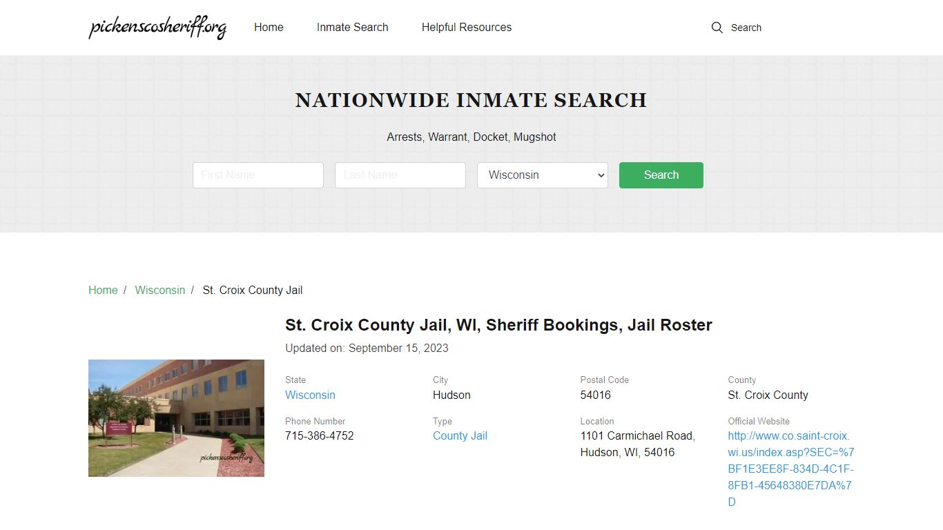 St. Croix County Jail, WI, Sheriff Bookings, Jail Roster